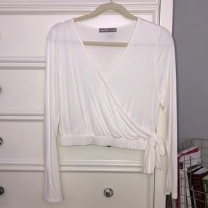 Sheer white long sleeve cropped blouse